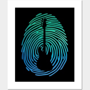 Fingerprint Bass Guitar Silhouette Gradient Design Posters and Art